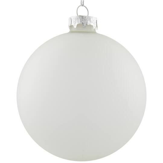 4ct. 4" White & Silver Frosted Matte Glass Ball Ornaments